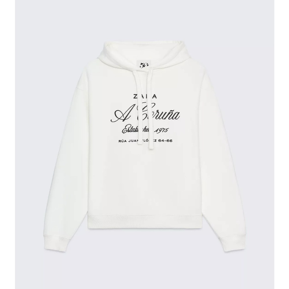 Zara White Hoodie with Black Print